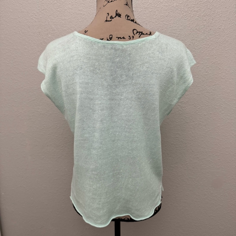 Eileen Fisher Aurora Green Organic Linen Knit Crop Sweater Top Size Petite Small - Picture 6 of 11